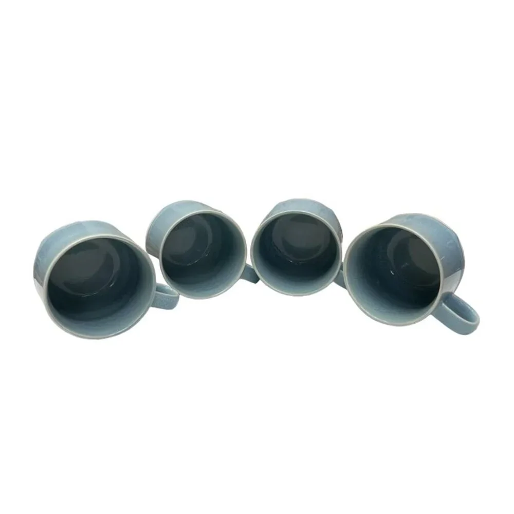 West Elm Blue Glazed Ceramic Coffee Mugs - Set of 4